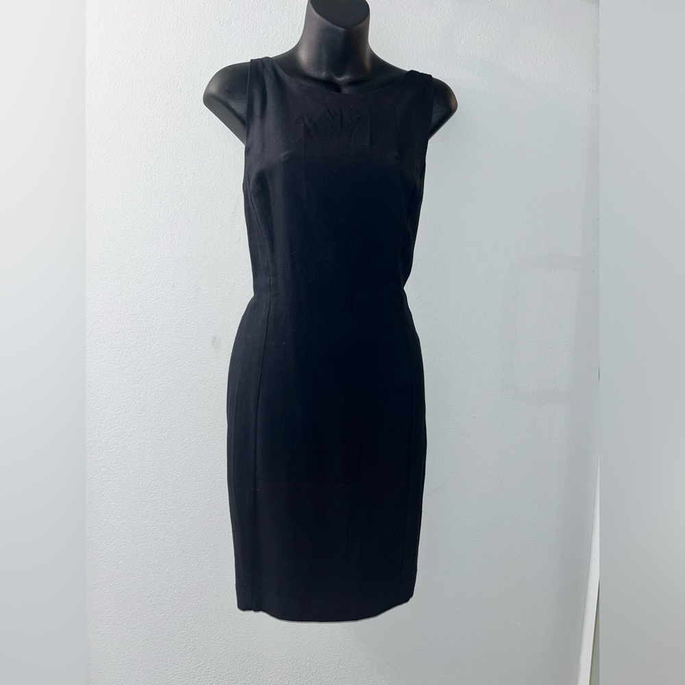 NWT 90s vintage black linen dress with unique wooden tiki style straps